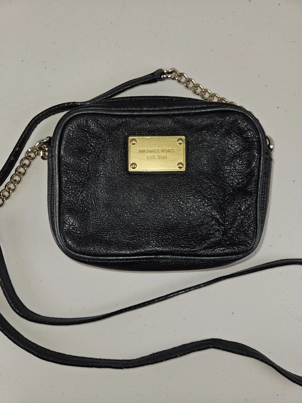 Michael Kors Black Leather Crossbody with Gold Plate